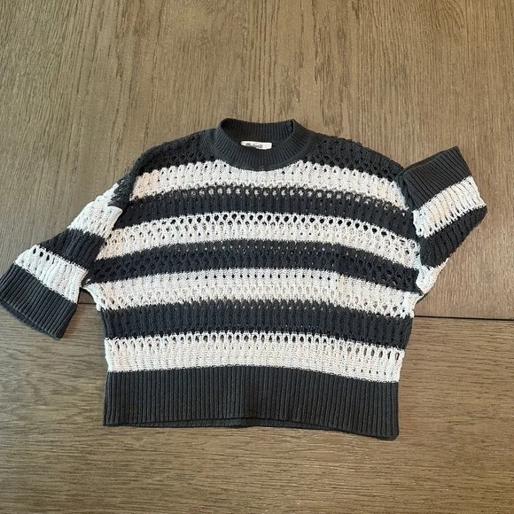 Madewell Open-Stitch Cropped Sweater Tee Charcoal Stripe Size XXS - Picture 3 of 8